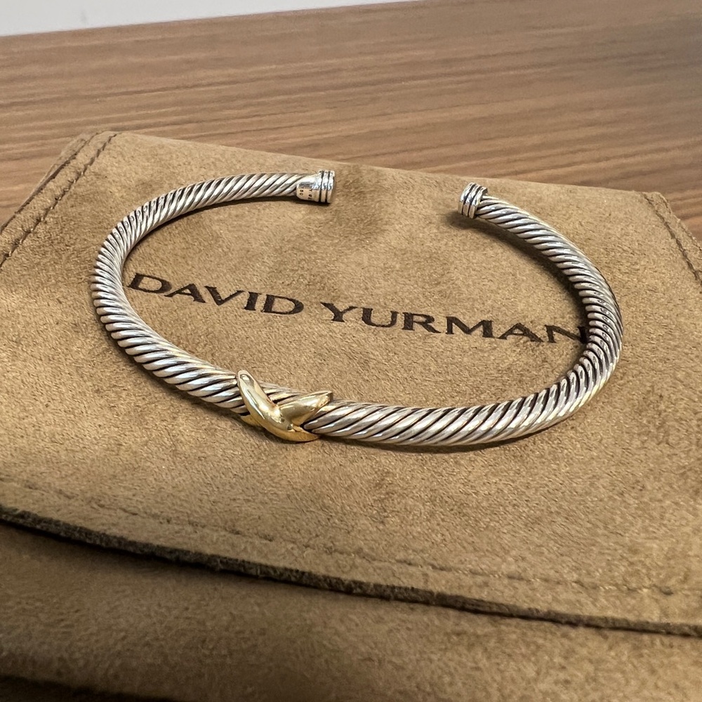 David Yurman X Classic Cable Station Bracelet Sterling Silver with 18K Gold, 4mm